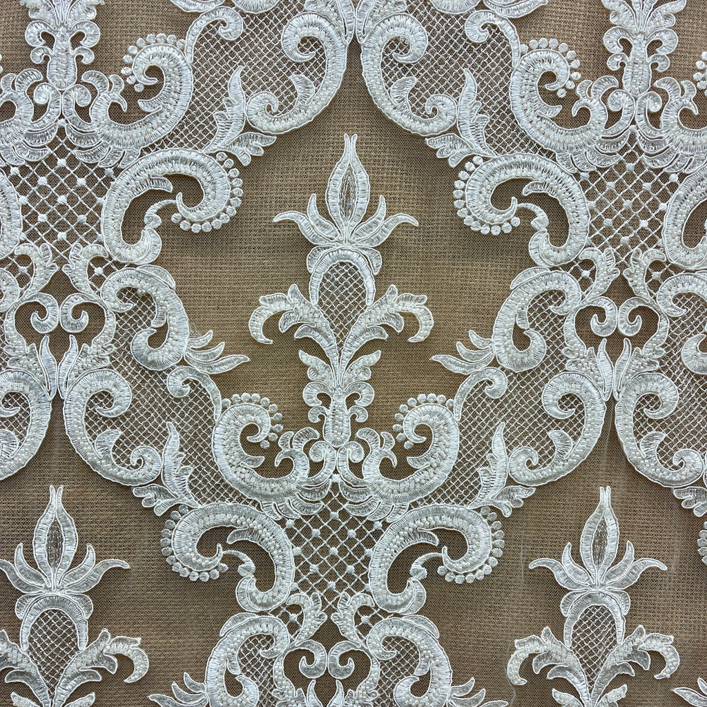 Beaded & Corded Bridal Lace Fabric Embroidered on 100% Polyester Net Mesh | Lace USA - GD-55924-3