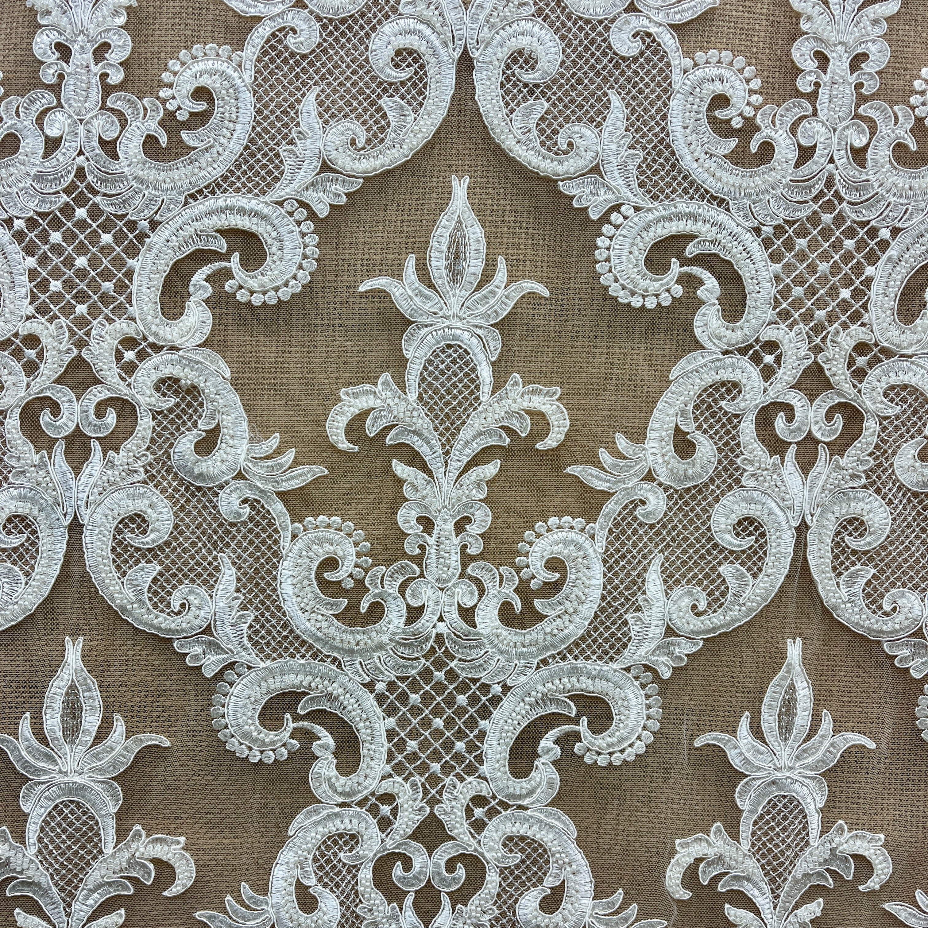 Beaded & Corded Bridal Lace Fabric Embroidered on 100% Polyester Net Mesh | Lace USA - GD-55924-3