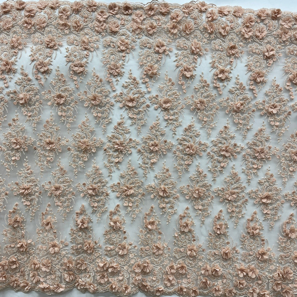 Beaded 3D Floral Lace Fabric Embroidered on 100% Polyester Net Mesh 
| Lace USA - GD-362-5
