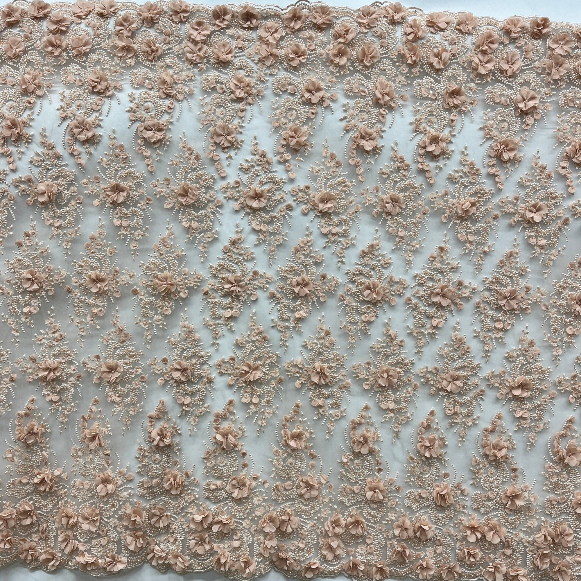 Beaded 3D Floral Lace Fabric Embroidered on 100% Polyester Net Mesh 
| Lace USA - GD-362-5