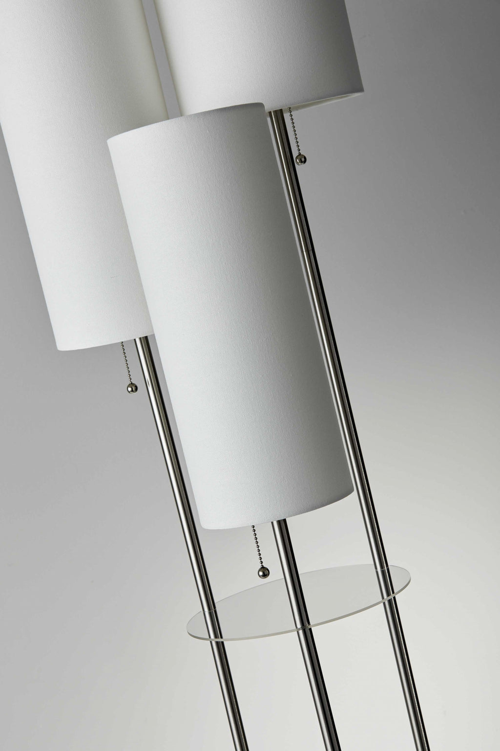 68" Silver Three Light Novelty Floor Lamp With White Linen Cylinder Shade-5