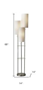 68" Silver Three Light Novelty Floor Lamp With White Linen Cylinder Shade-8