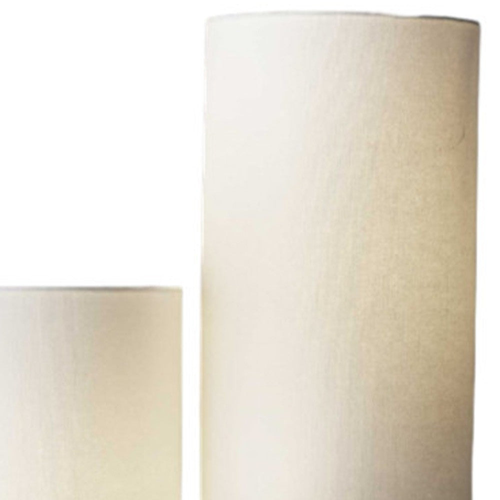 68" Silver Three Light Novelty Floor Lamp With White Linen Cylinder Shade-3
