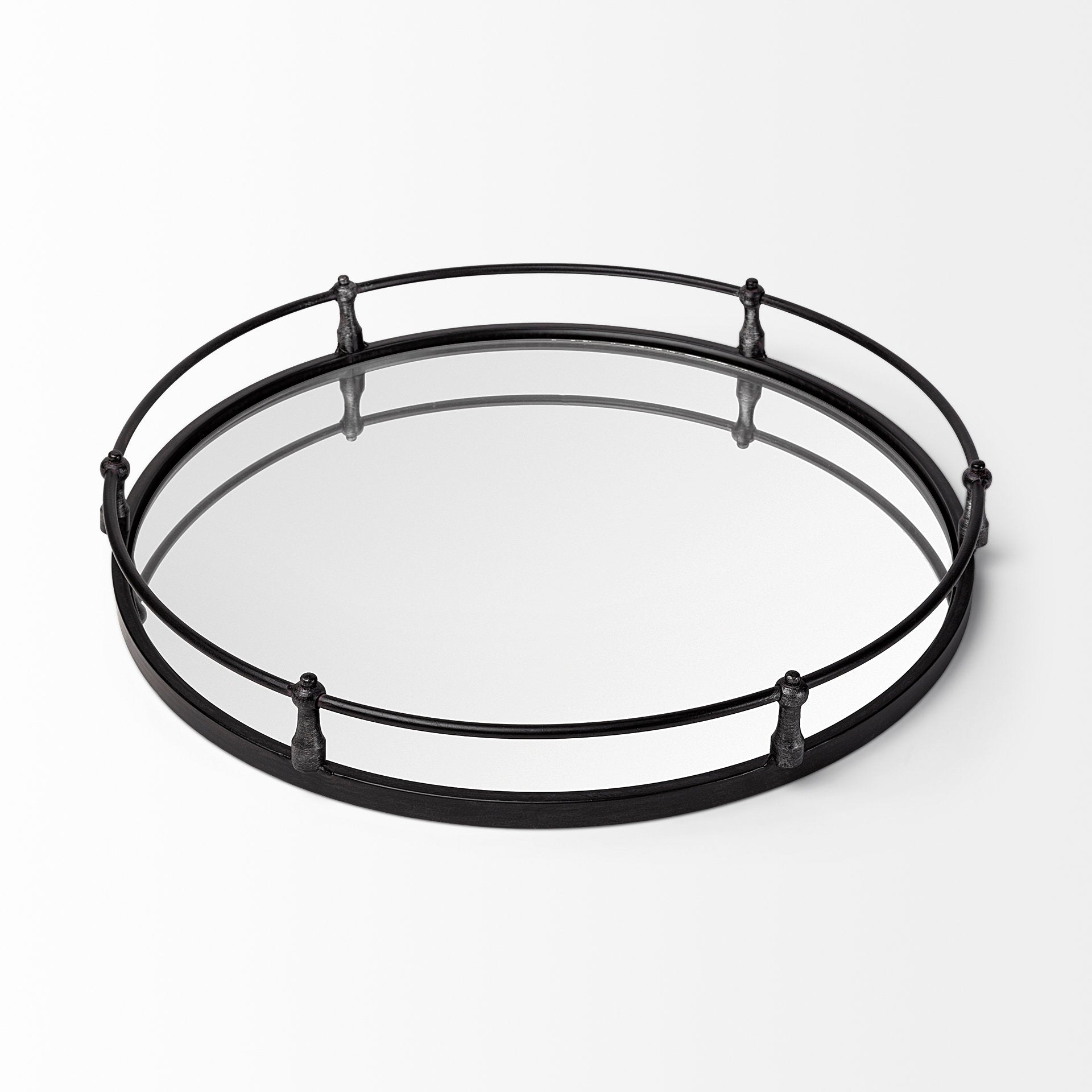 24" Silver Round Metal Indoor Outdoor Tray With Handles-2
