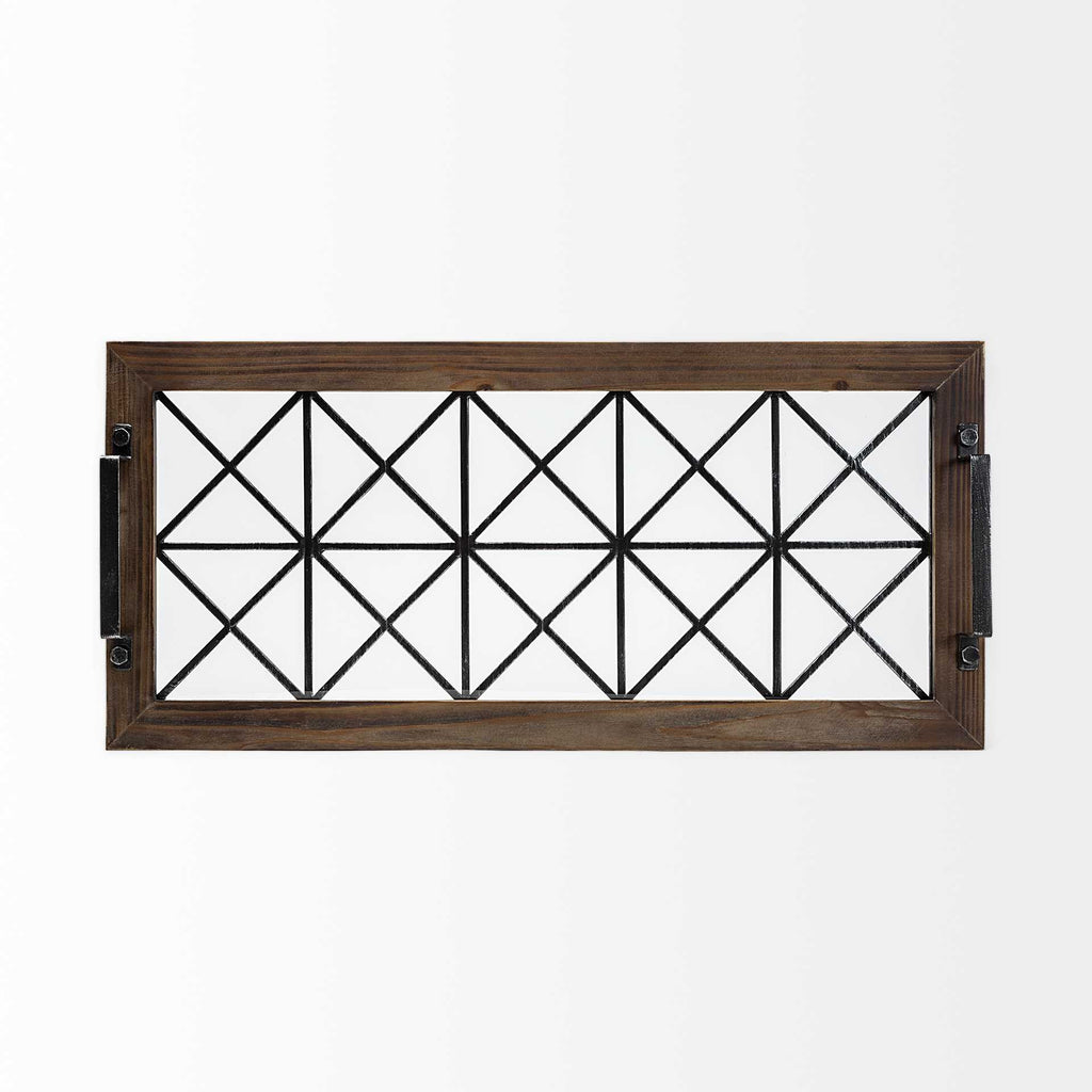 28" Brown Wood Indoor Outdoor Tray With Handles-3