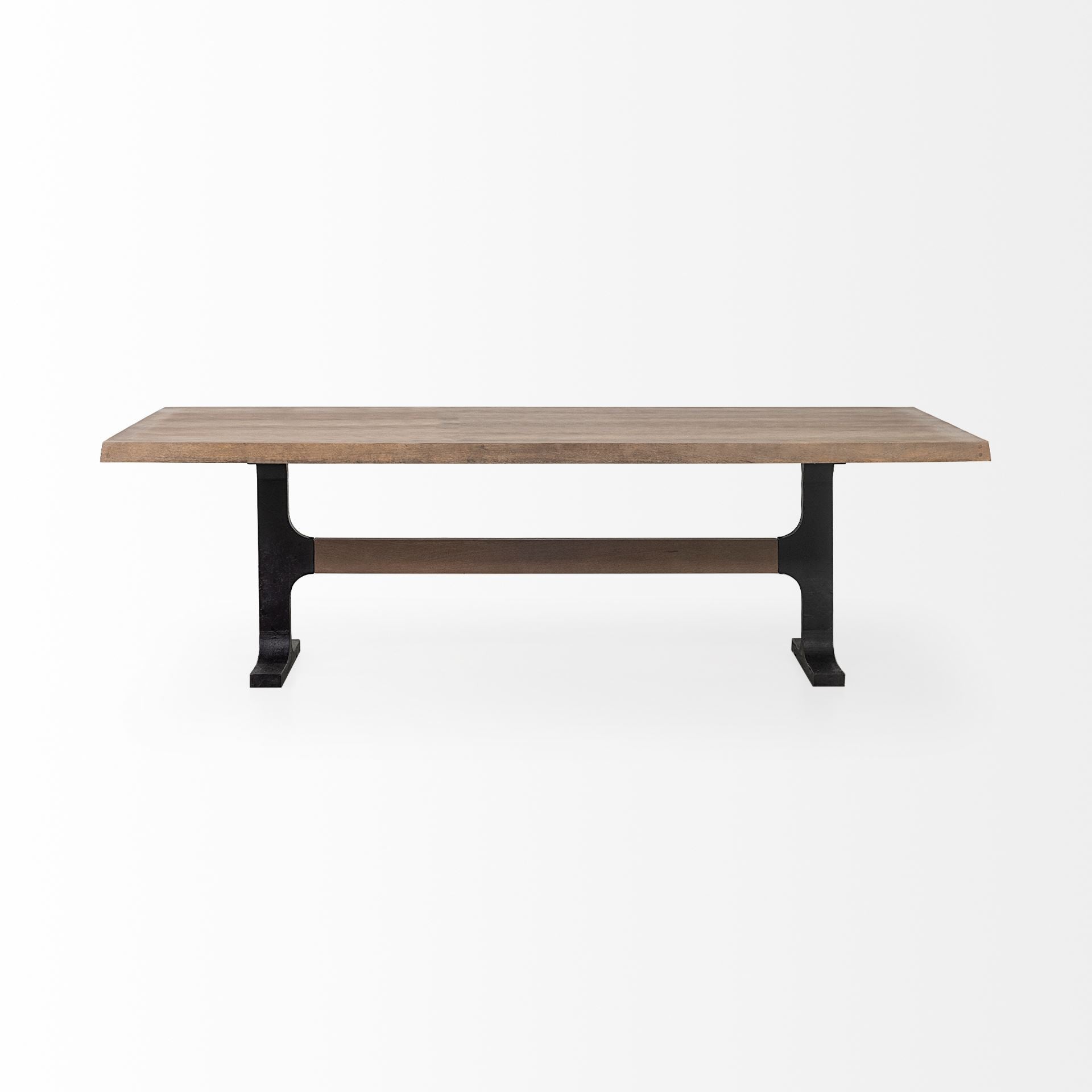 96" Natural And Black Solid Wood And Metal Trestle Base Dining Table-0
