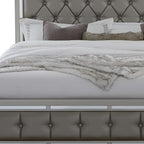 Silver Wood And Tufted Linen Queen Bed Frame With Nailhead Trim-3