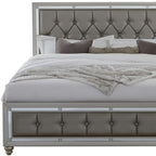 Silver Wood And Tufted Linen Queen Bed Frame With Nailhead Trim-4