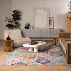5' X 7' Blue and Ivory Floral Area Rug