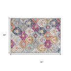 5' X 7' Blue and Ivory Floral Area Rug