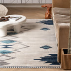 8' X 10' Blue and Ivory Southwestern Area Rug-6