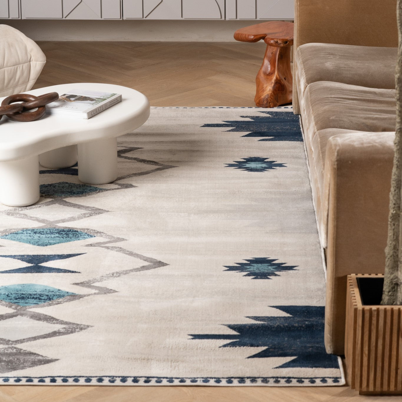 8' X 10' Blue and Ivory Southwestern Area Rug-6