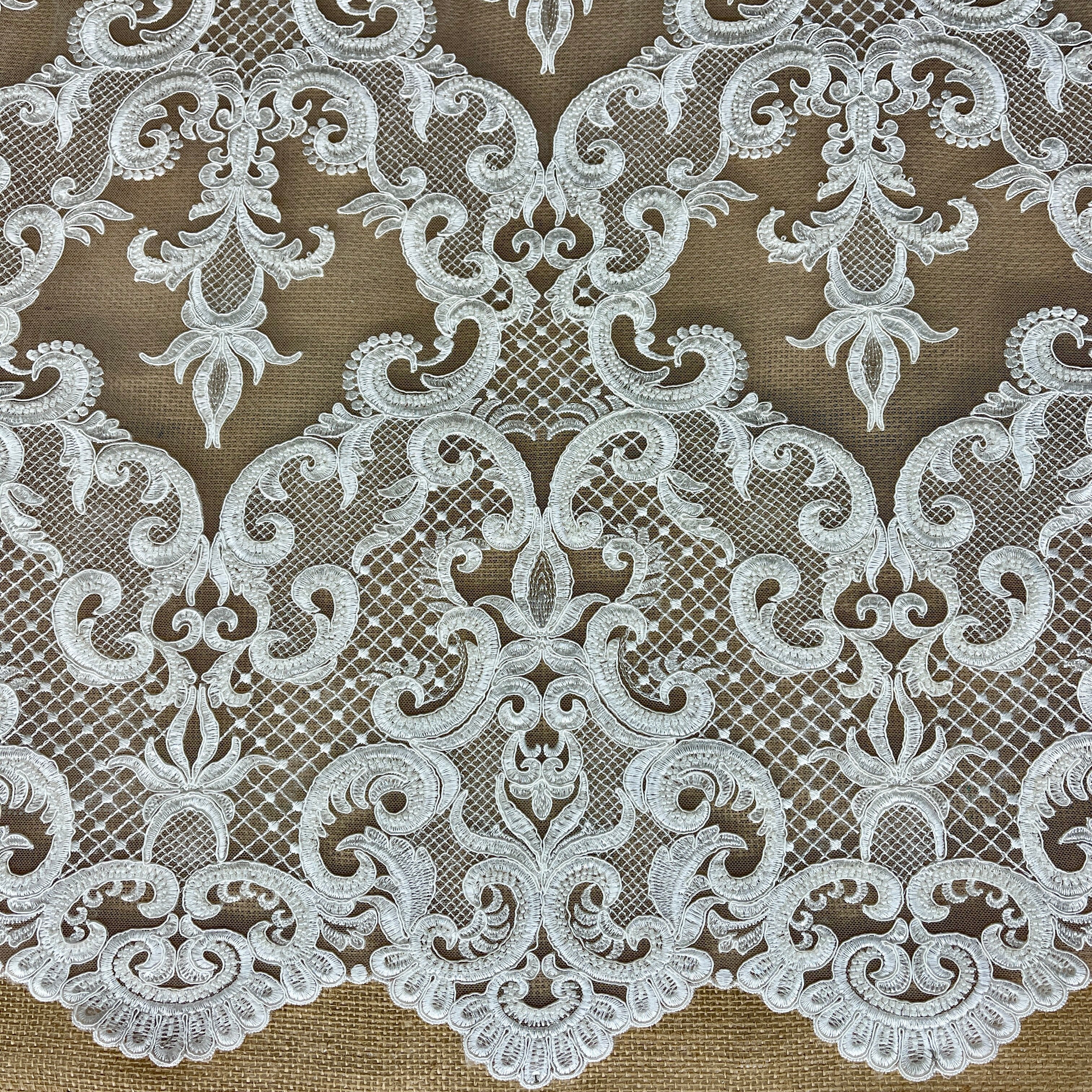 Beaded & Corded Bridal Lace Fabric Embroidered on 100% Polyester Net Mesh | Lace USA - GD-55924-2