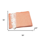55" X 70" Coral And Ivory Cotton Woven Plush Throw Blanket with Tassels-4