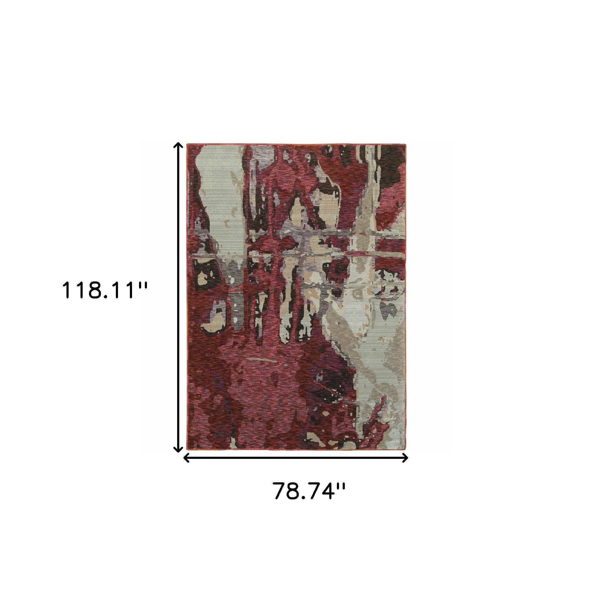 7' X 10' Red and Beige Abstract Power Loom Area Rug-2