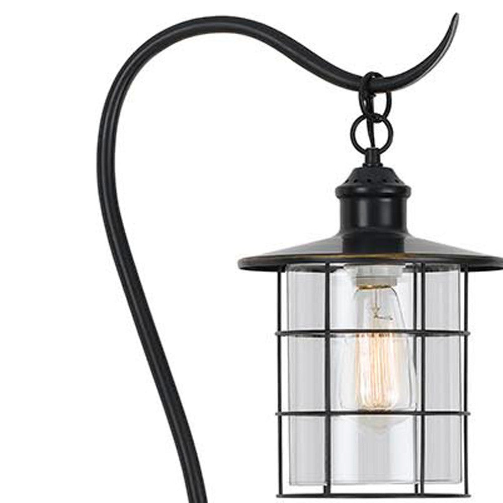 60" Antiqued Bronze Lantern Style Floor Lamp With Glass and Metal Shade-4