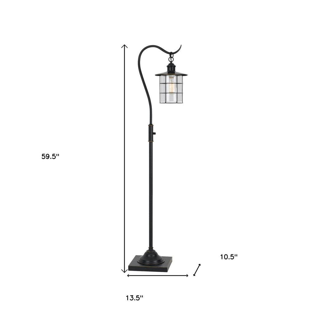 60" Antiqued Bronze Lantern Style Floor Lamp With Glass and Metal Shade-5