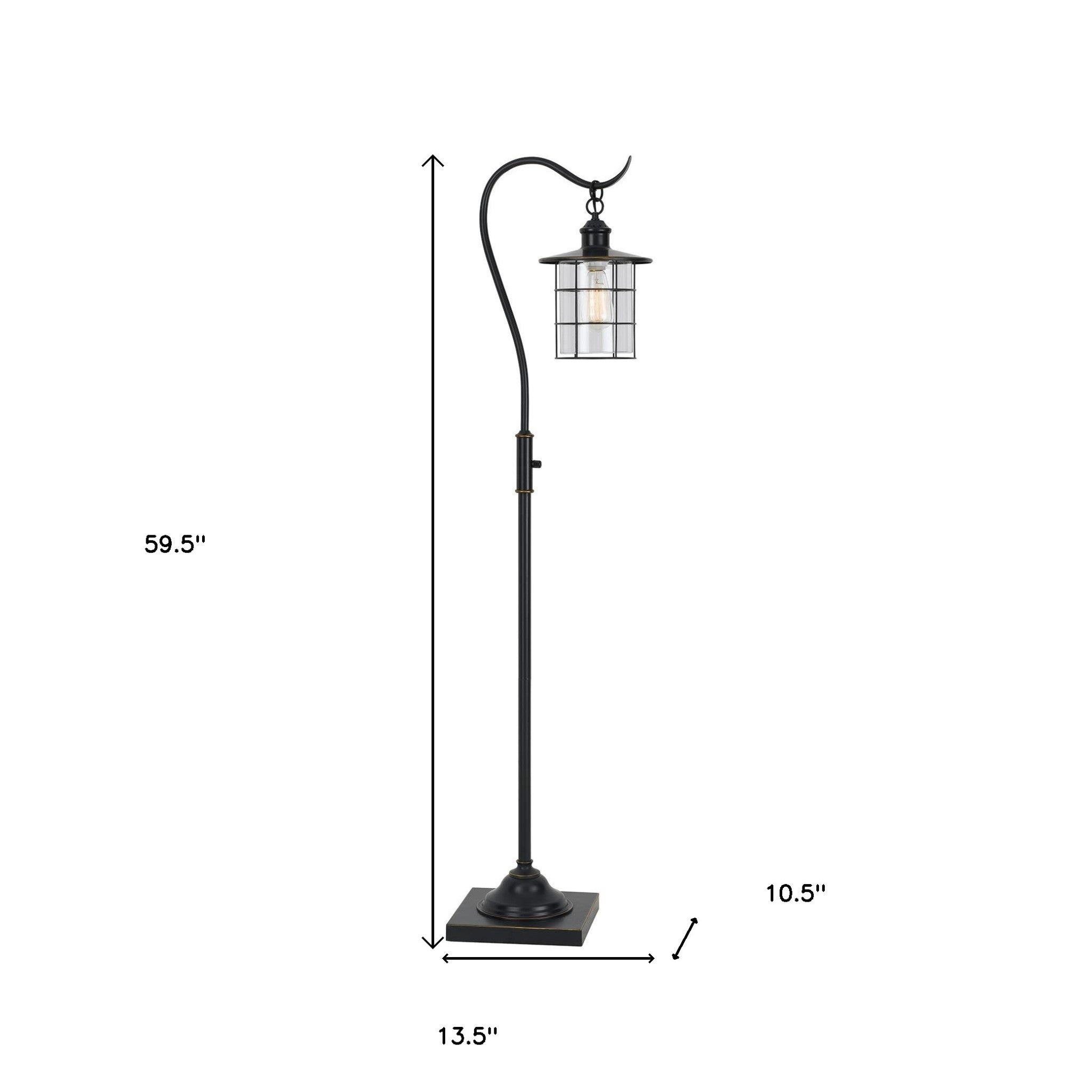 60" Antiqued Bronze Lantern Style Floor Lamp With Glass and Metal Shade-5