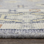 12' Gray Blue and Taupe Wool Geometric Hand Knotted Runner Rug With Fringe