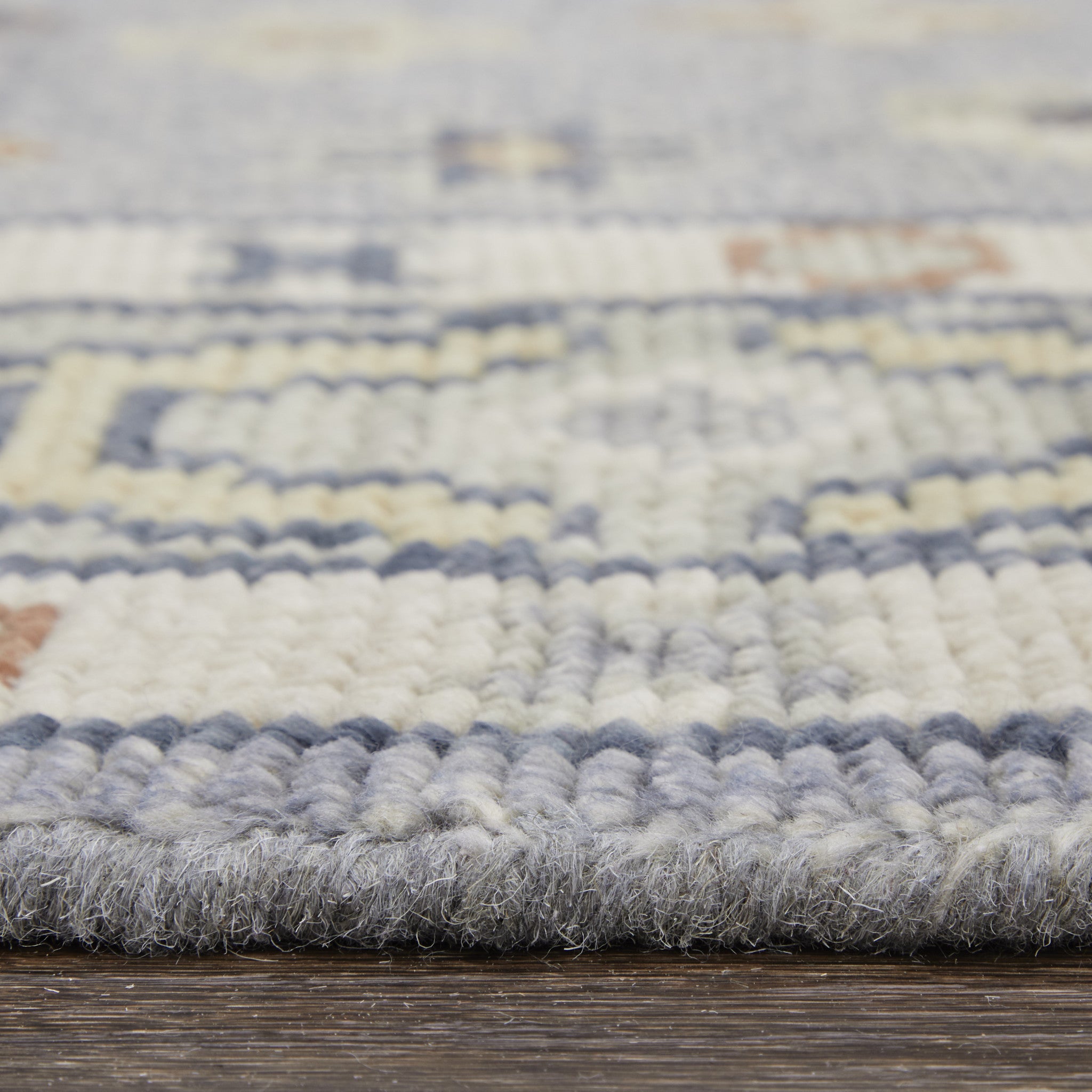 12' Gray Blue and Taupe Wool Geometric Hand Knotted Runner Rug With Fringe