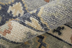 12' Gray Blue and Taupe Wool Geometric Hand Knotted Runner Rug With Fringe