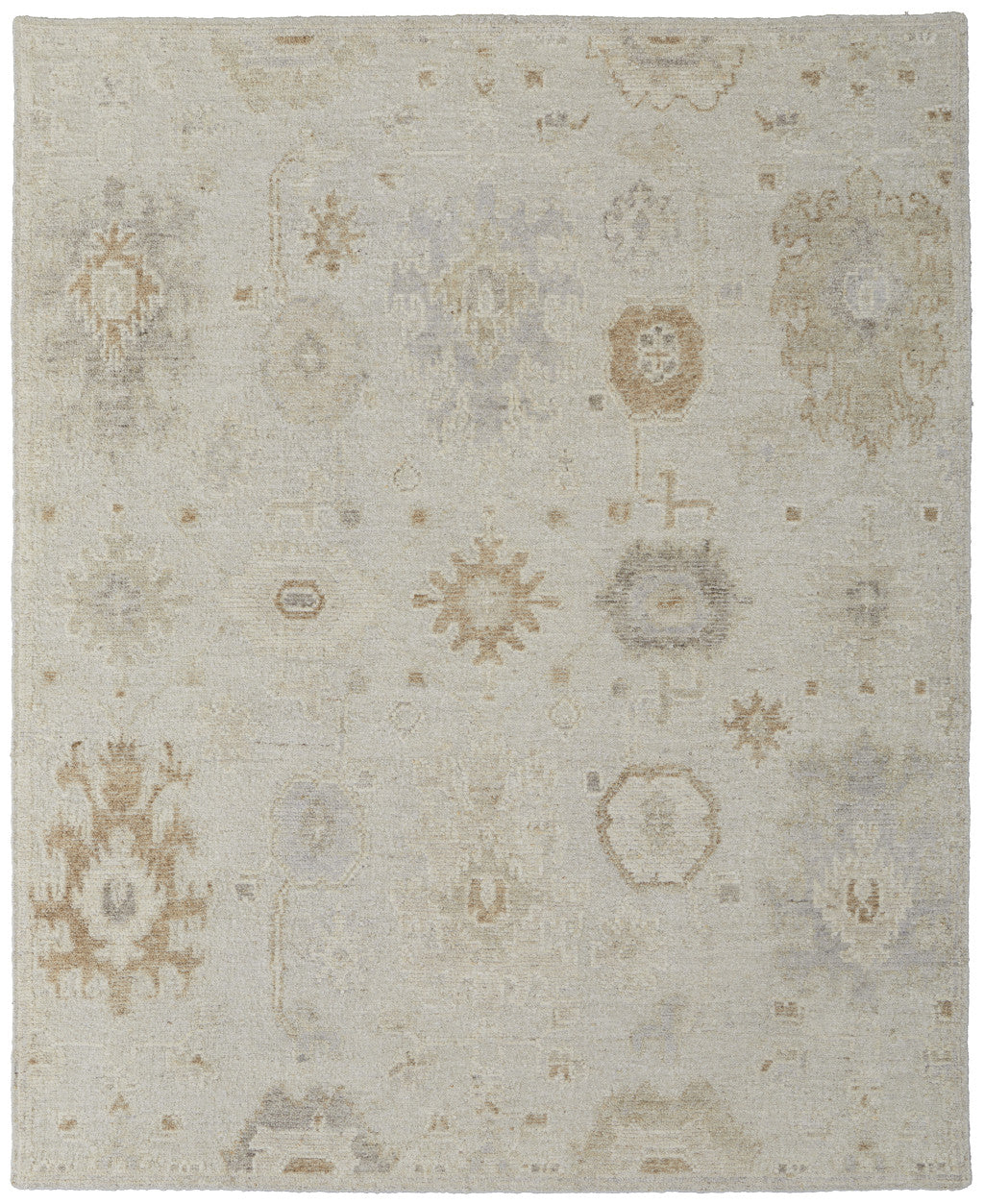 8' X 10' Tan and Gray Wool Floral Hand Knotted Area Rug
