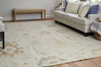 8' X 10' Tan and Gray Wool Floral Hand Knotted Area Rug
