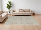 8' X 10' Tan and Gray Wool Floral Hand Knotted Area Rug
