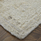 8' X 10' Tan and Gray Wool Floral Hand Knotted Area Rug