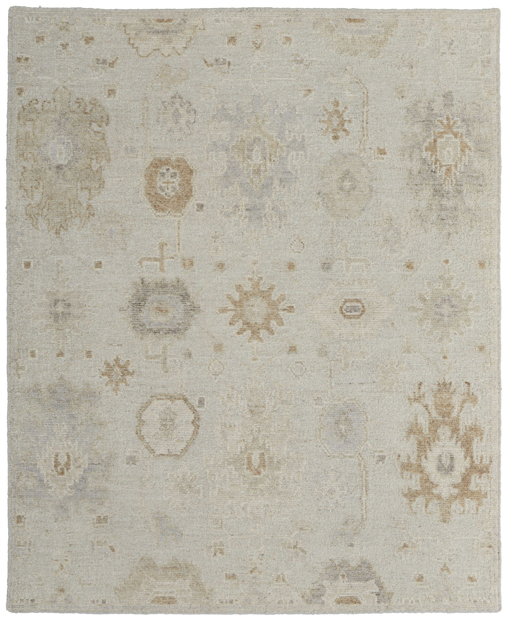 8' X 10' Tan and Gray Wool Floral Hand Knotted Area Rug