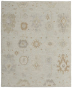 8' X 10' Tan and Gray Wool Floral Hand Knotted Area Rug