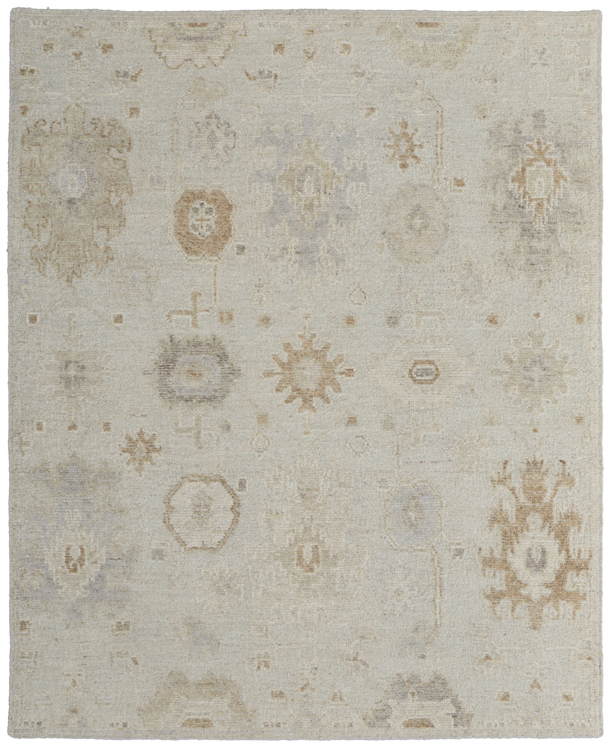 8' X 10' Tan and Gray Wool Floral Hand Knotted Area Rug