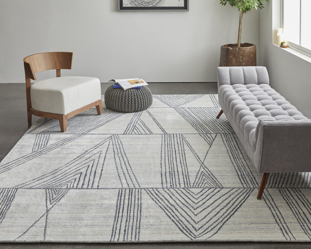 2' X 3' Black and Ivory Abstract Hand Woven Area Rug-6