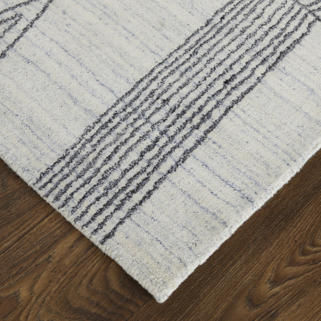 2' X 3' Black and Ivory Abstract Hand Woven Area Rug-4