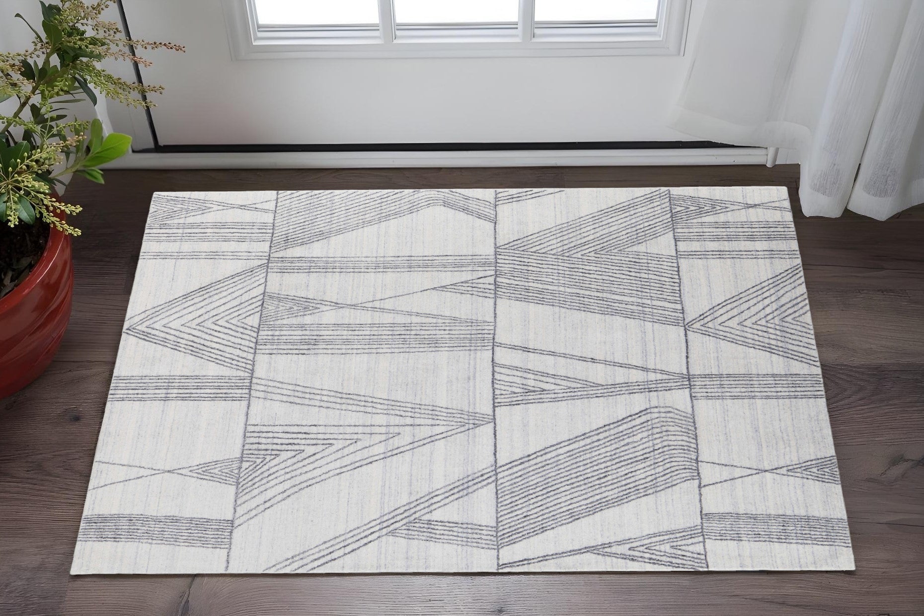2' X 3' Black and Ivory Abstract Hand Woven Area Rug-0