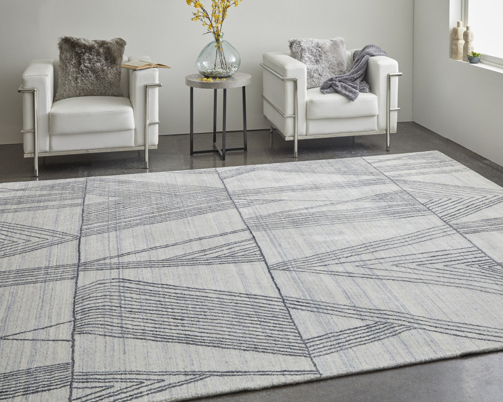 2' X 3' Black and Ivory Abstract Hand Woven Area Rug-7