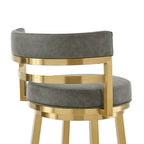 26" Gray and Gold Faux Leather and Stainless Steel Low Back Counter Height Swivel Bar Chair