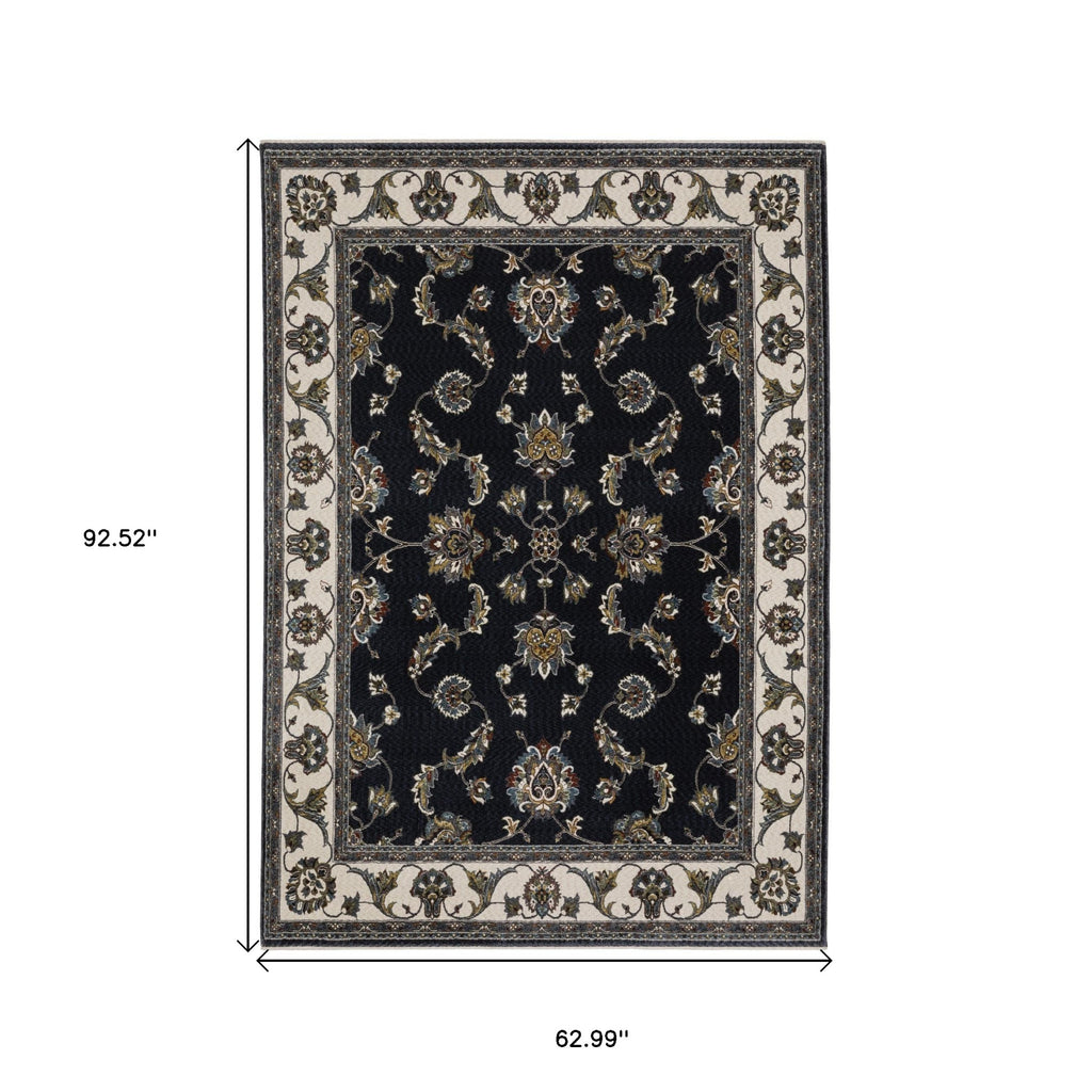 5' X 8' Ivory Oriental Area Rug With Fringe