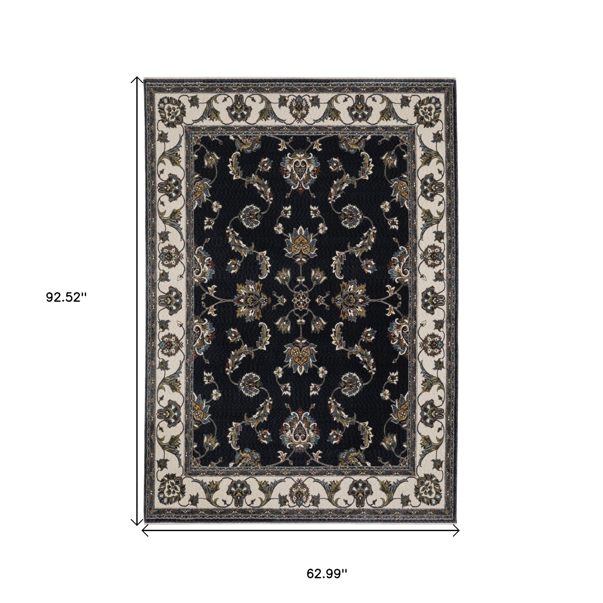 5' X 8' Ivory Oriental Area Rug With Fringe