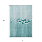 3' X 5' Teal Blue Aqua And Ivory Nautical Washable Indoor Outdoor Area Rug