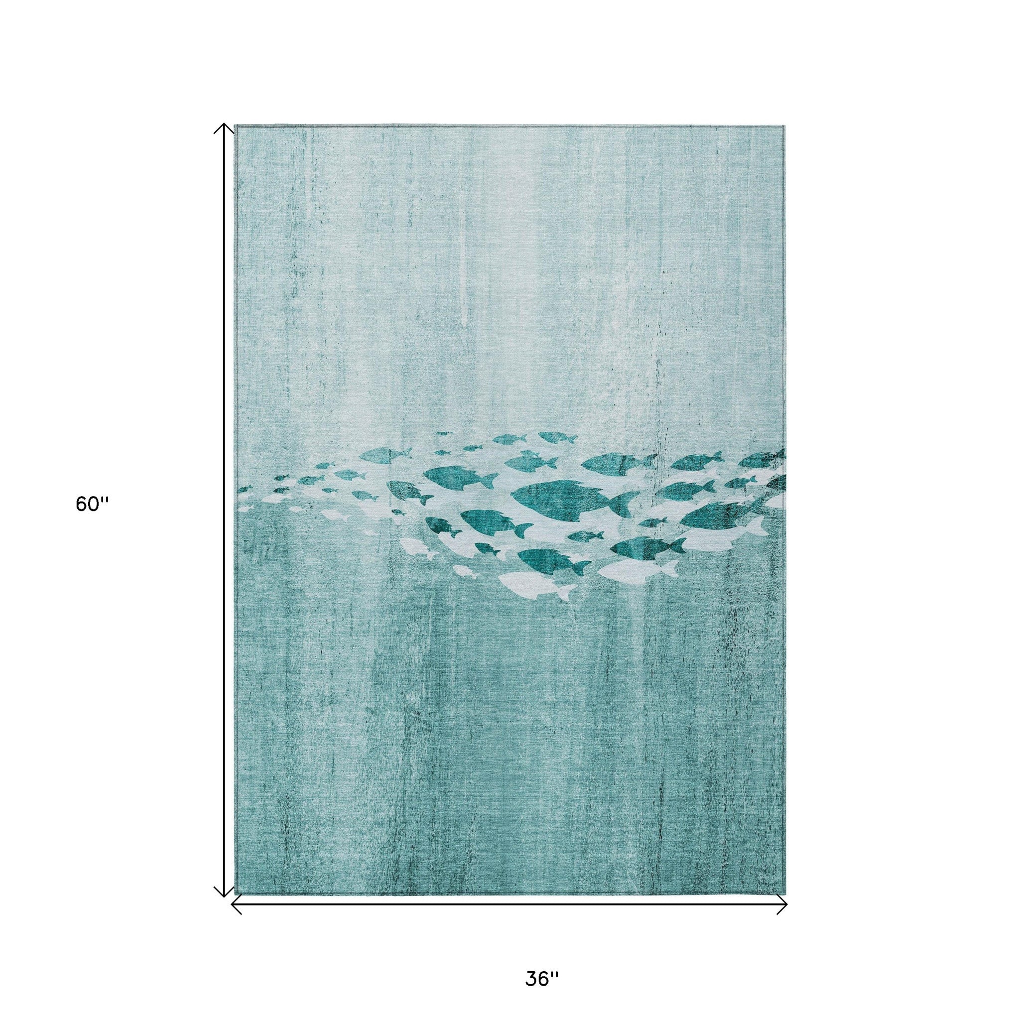 3' X 5' Teal Blue Aqua And Ivory Nautical Washable Indoor Outdoor Area Rug