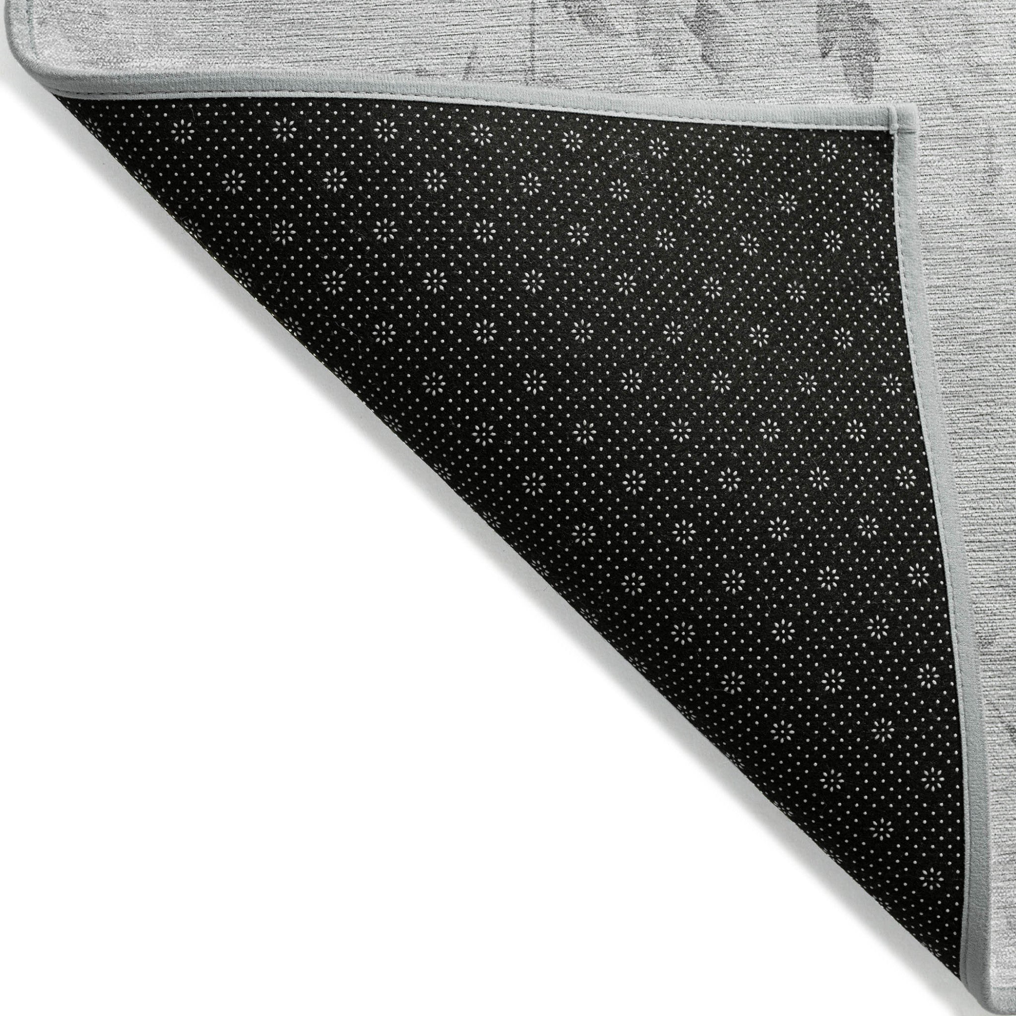9' X 12' Gray Charcoal And Silver Floral Washable Indoor Outdoor Area Rug