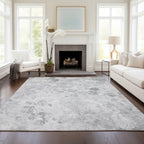 9' X 12' Gray Charcoal And Silver Floral Washable Indoor Outdoor Area Rug
