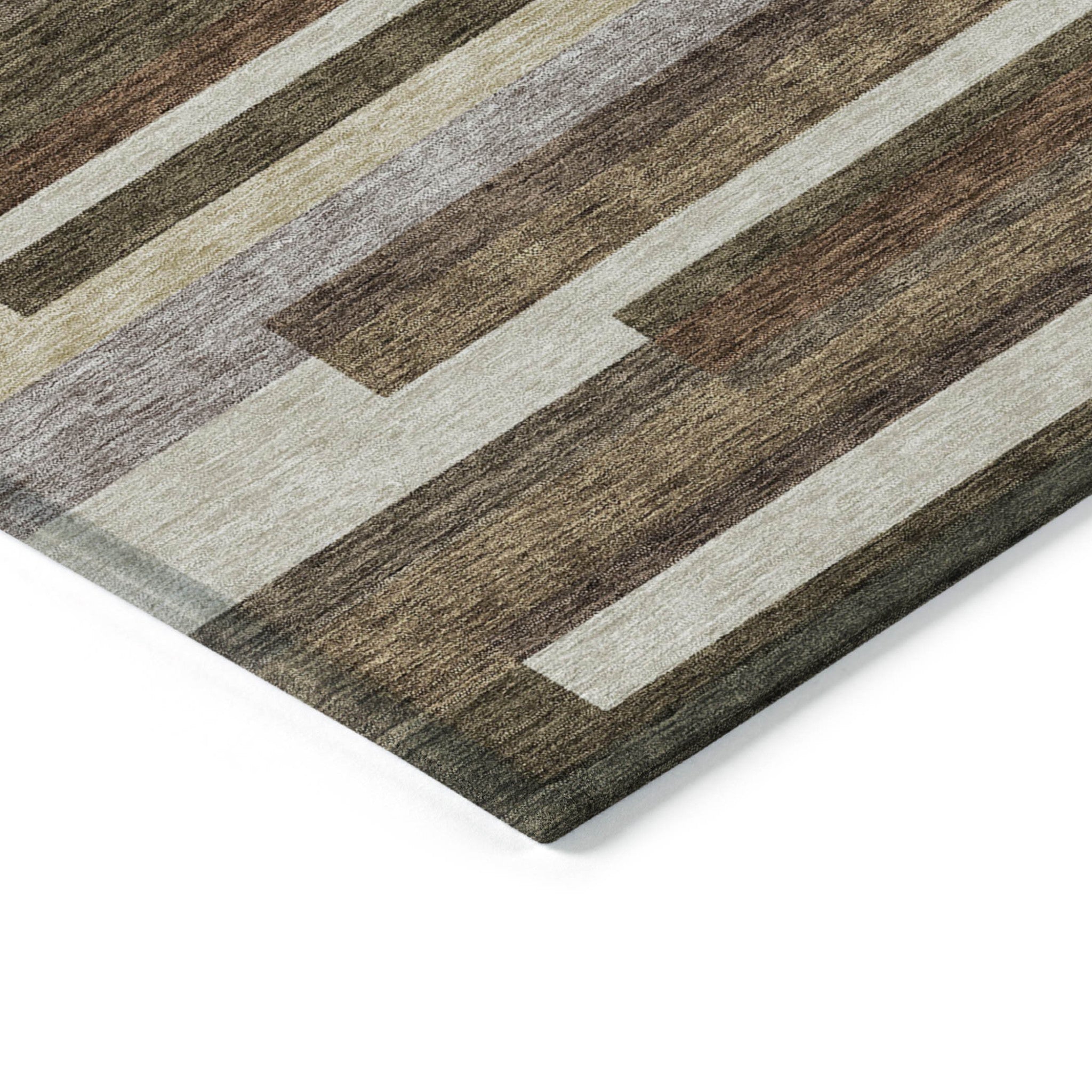 9' X 12' Brown Beige And Copper Striped Washable Indoor Outdoor Area Rug-3
