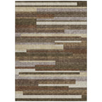 9' X 12' Brown Beige And Copper Striped Washable Indoor Outdoor Area Rug-5