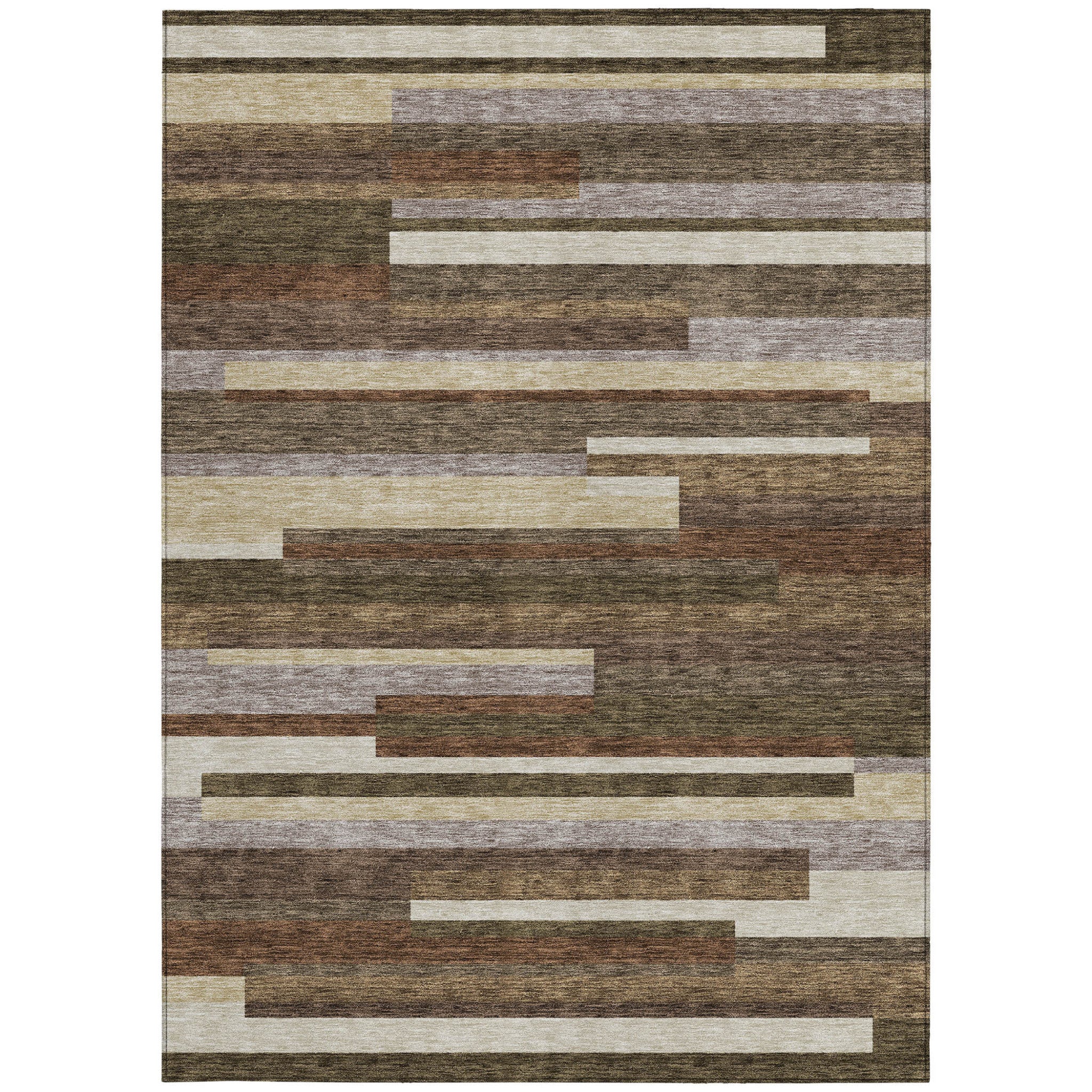 9' X 12' Brown Beige And Copper Striped Washable Indoor Outdoor Area Rug-5