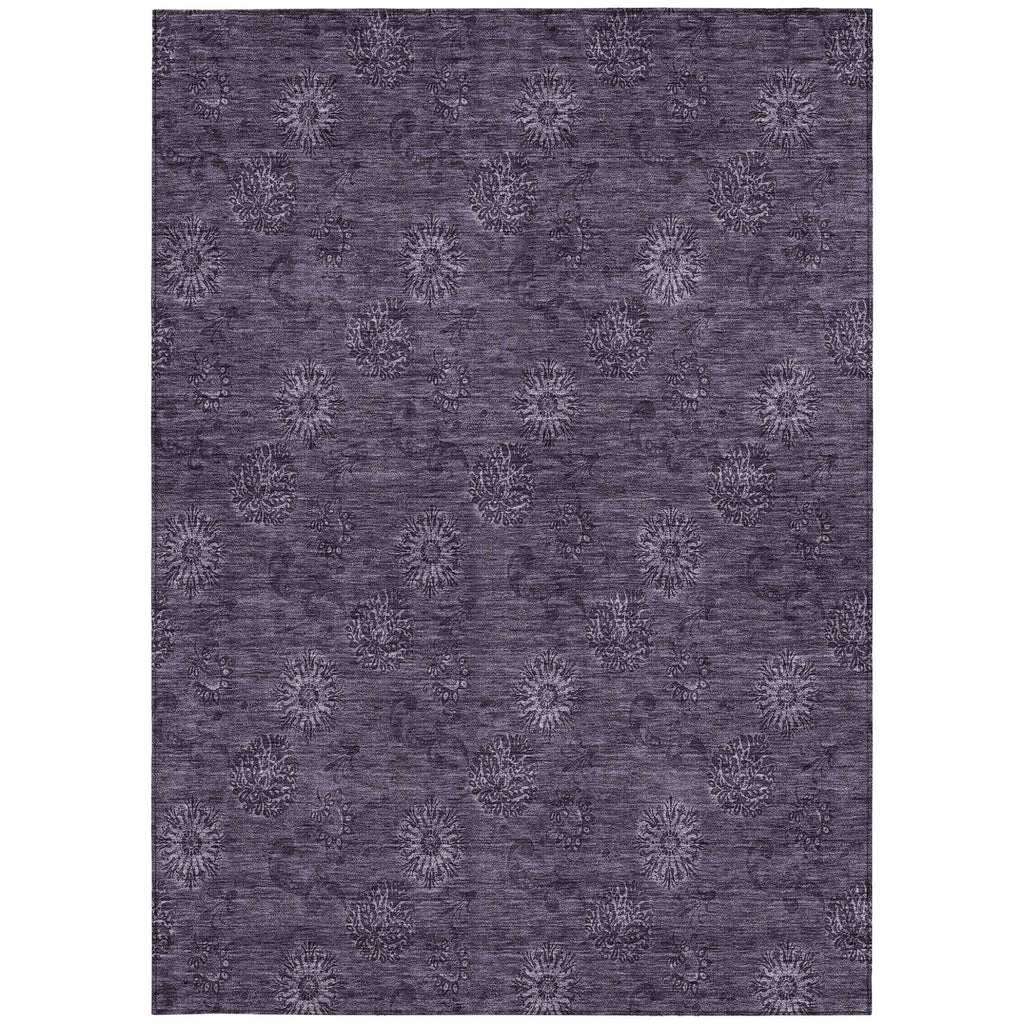 9' X 12' Eggplant And Purple Floral Washable Indoor Outdoor Area Rug