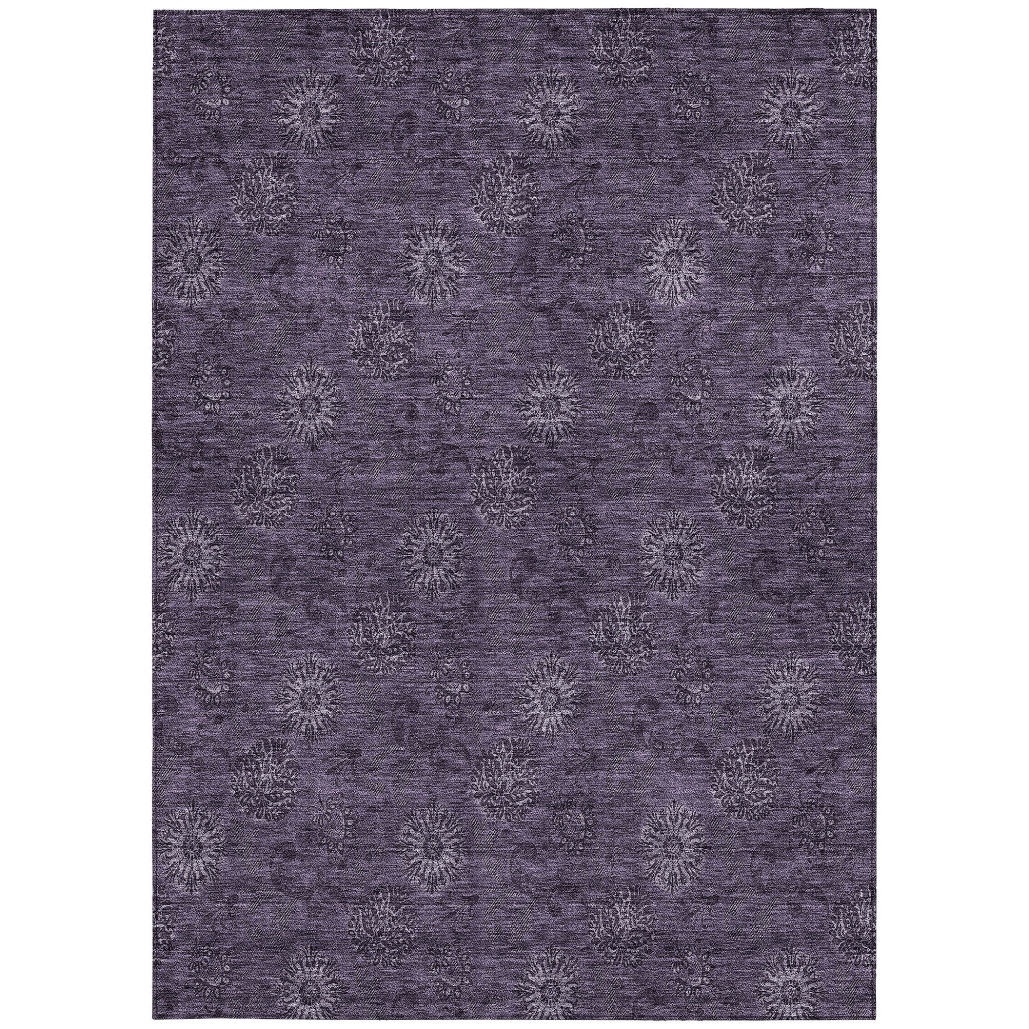 9' X 12' Eggplant And Purple Floral Washable Indoor Outdoor Area Rug