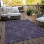 9' X 12' Eggplant And Purple Floral Washable Indoor Outdoor Area Rug