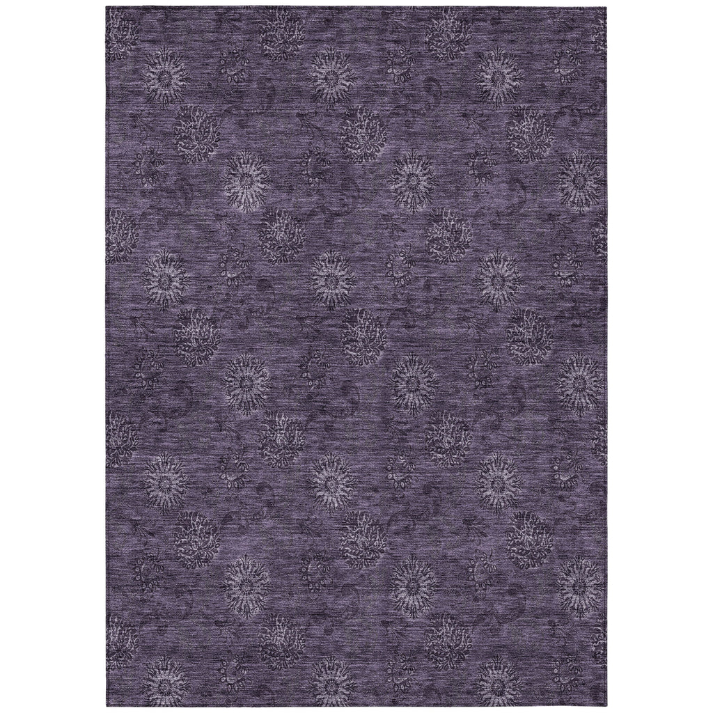 9' X 12' Eggplant And Purple Floral Washable Indoor Outdoor Area Rug
